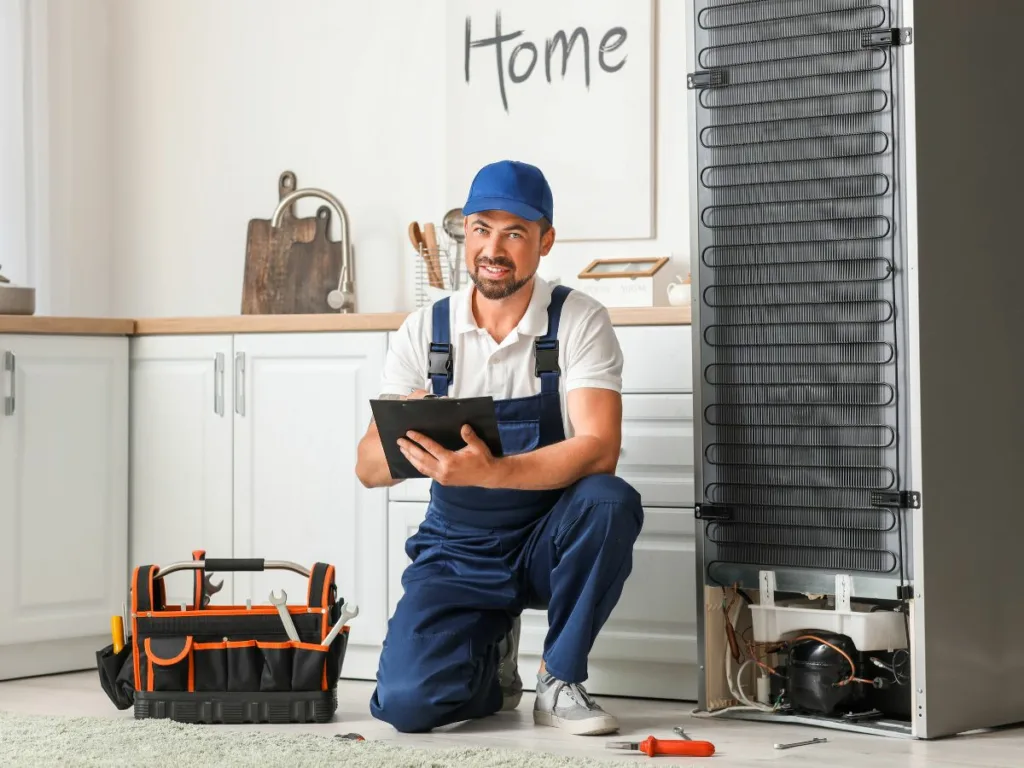 Technician repairing a broken refrigerator in Umhlanga, South Africa