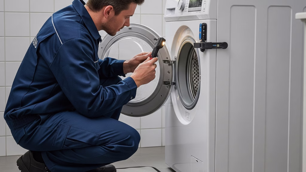 A professional working on a Defy brand appliance, showcasing our repair services in Ballito.