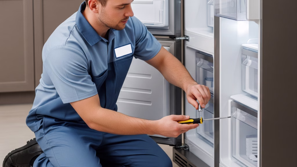 An expert on-site for Defy refrigerator repairs in the Ballito area.