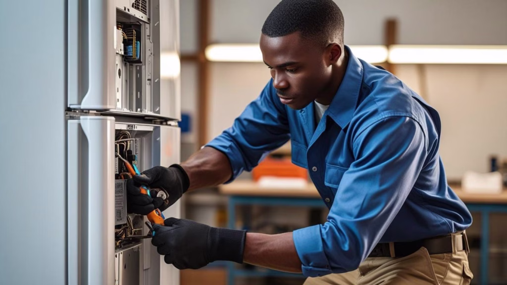 Fridge being serviced by a professional repair technician in Mobeni