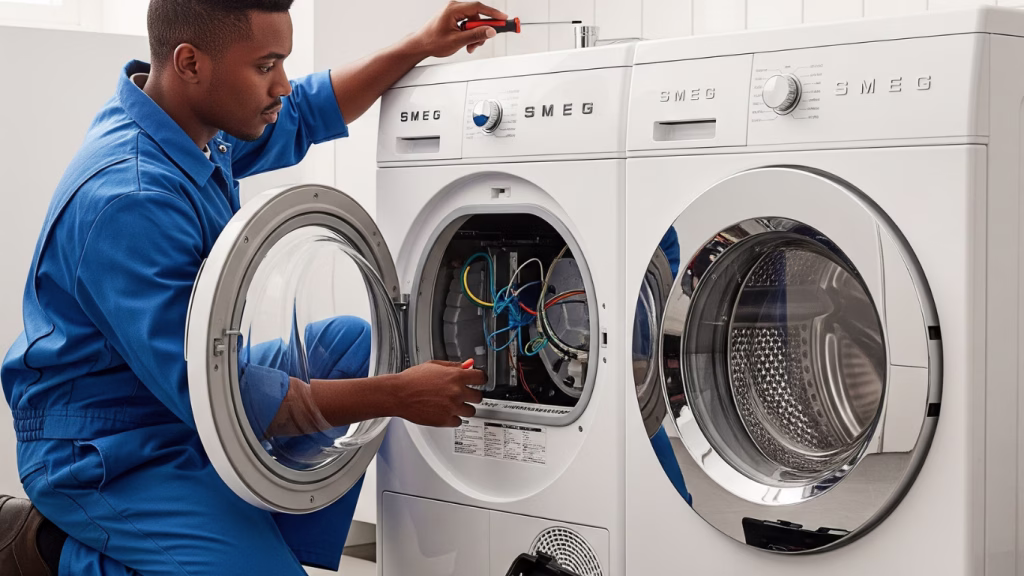 A technician in Ballito providing expert Smeg washer dryer repair.