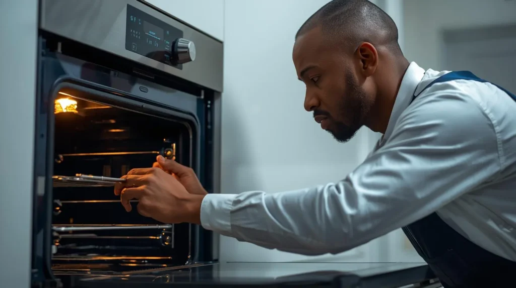 technician in queensburgh kitchen repairing oven and stove
