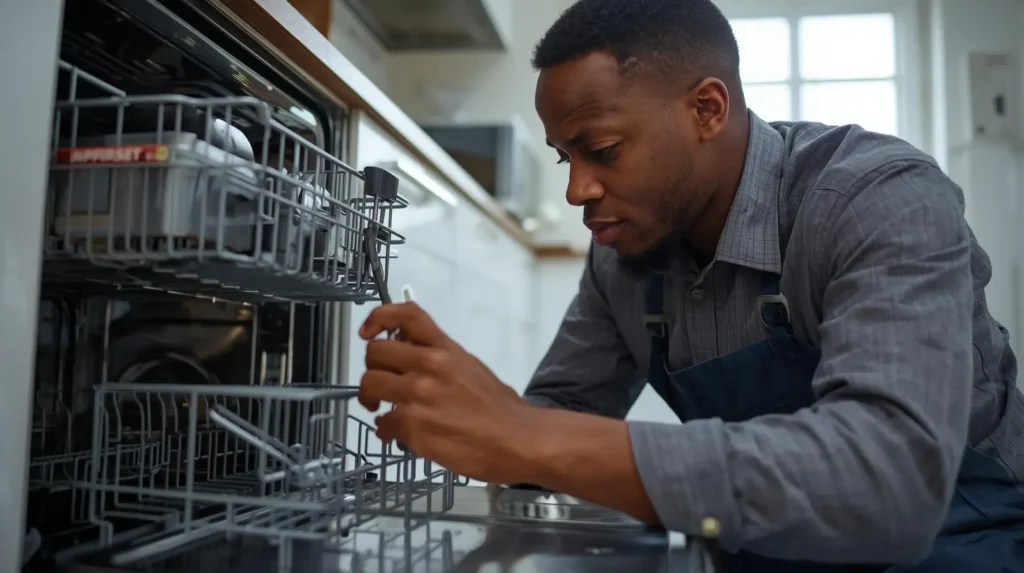 technician fixes dishwasher in durban kitchen