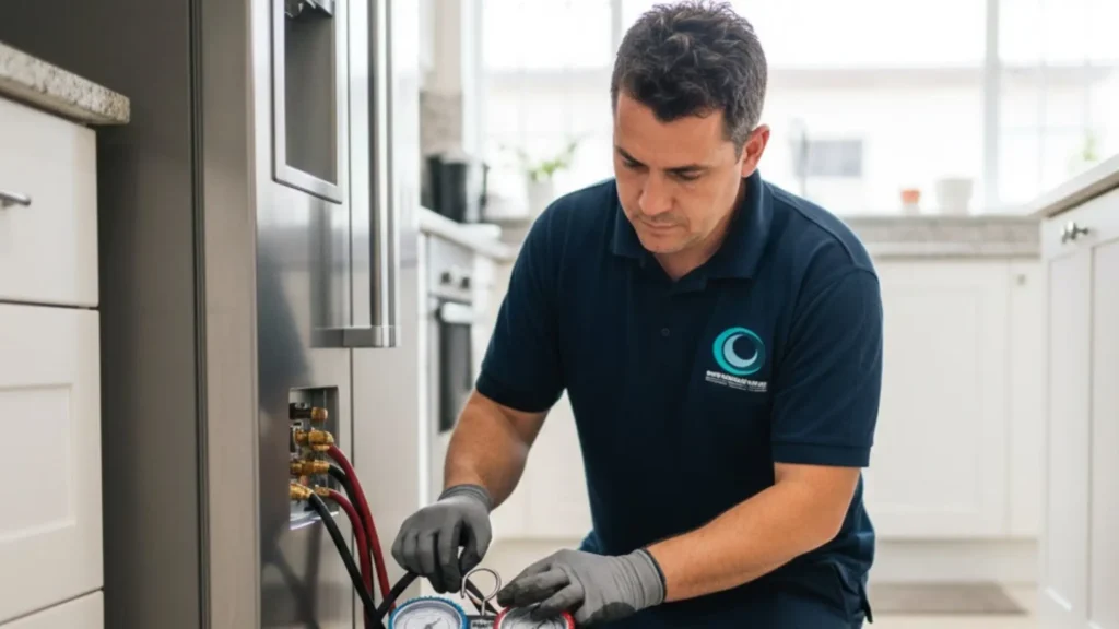 sac technician regases fridge in a westville home