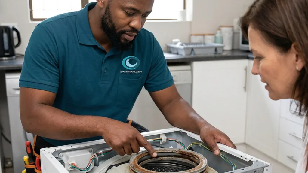 technician troubleshoots diagnosis and repairs hisense washing machine in durban
