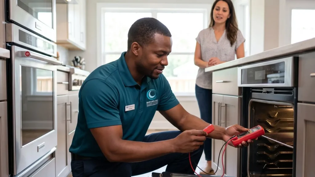 A professional technician performing an oven and stove repair in a Durban home, ensuring the appliance is safe and functional.